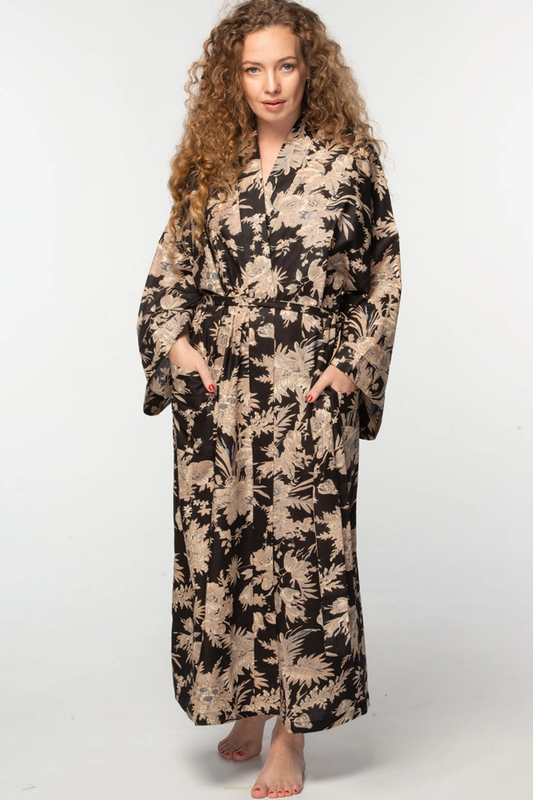 Kimono Robe - Black & Gold