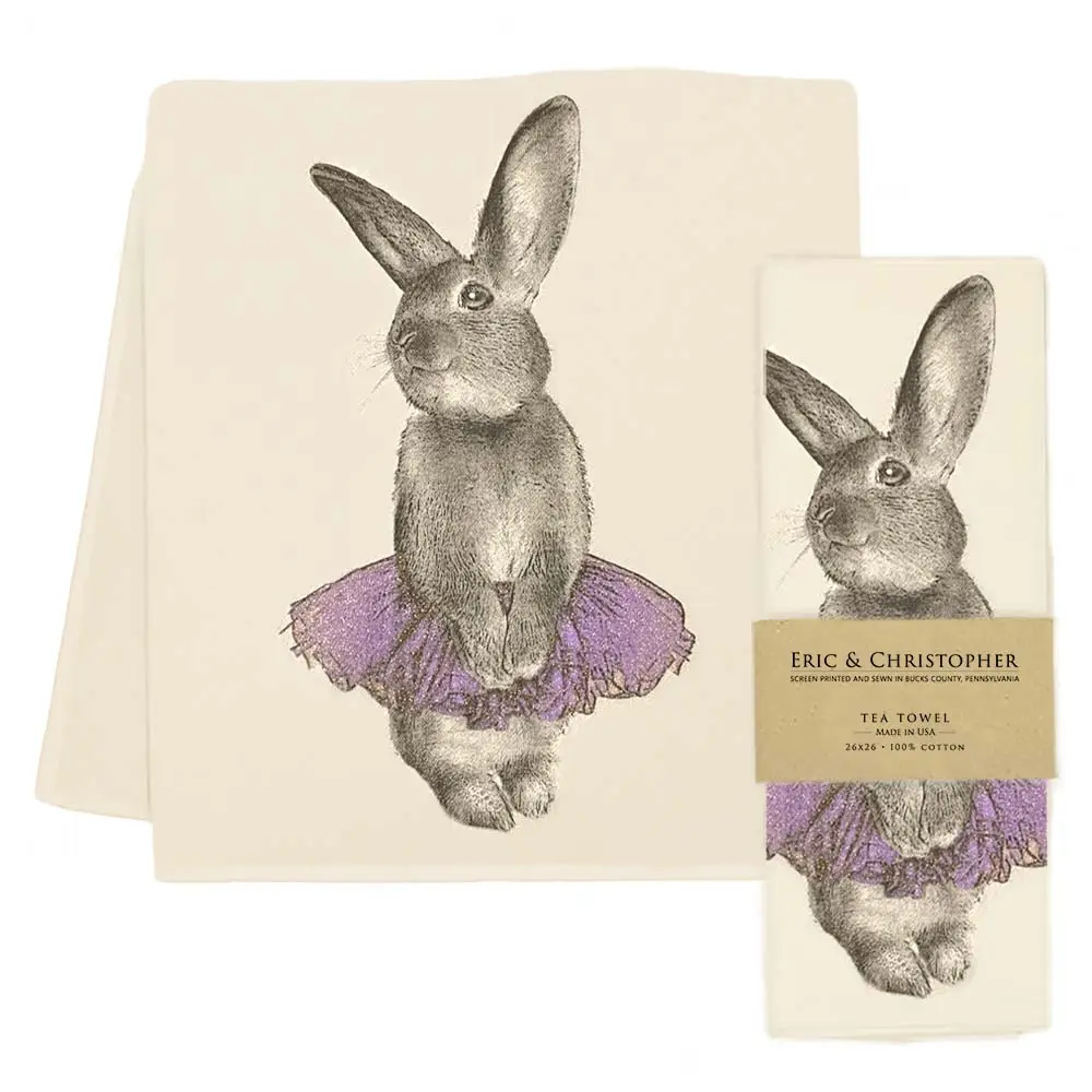 Bunny Tutu Tea Towel Purple