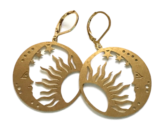 Brass Large Sun & Moon Earrings