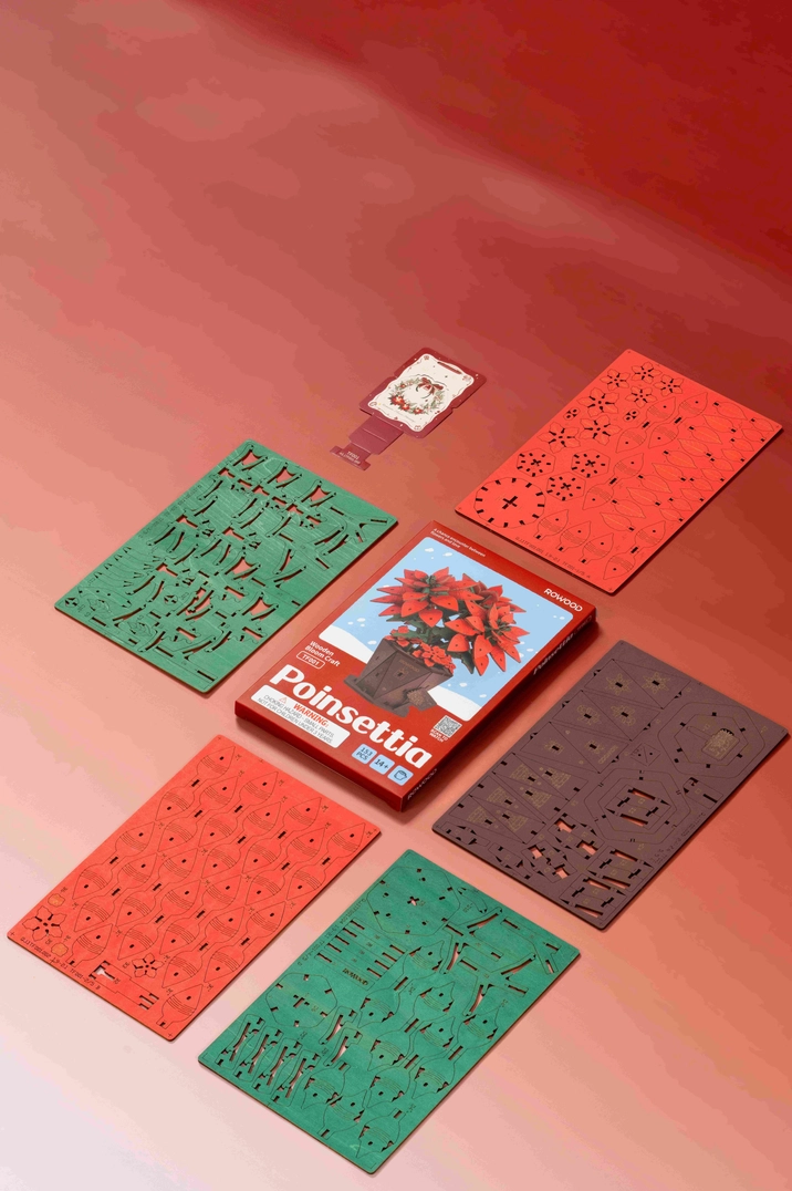 Wooden Puzzle: Poinsettia Christmas DIY Puzzle