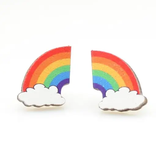 Wooden Earrings Rainbow Studs
