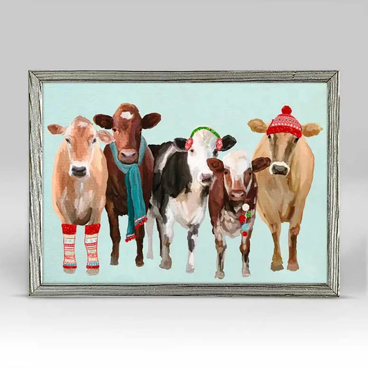 Holiday Festive Cow Club Embellished Mini Canvas