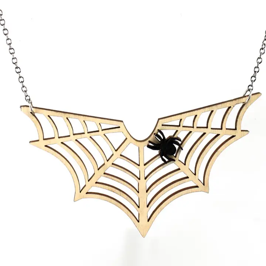 Spider Web Wood Necklace