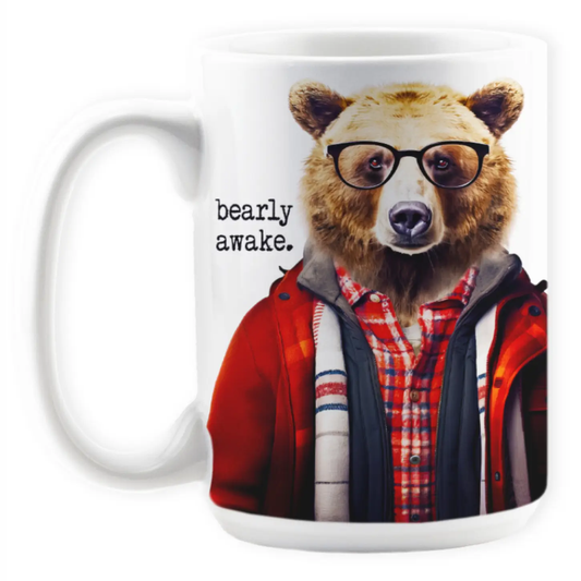Bearly Awake Bear Anthropomorphic Mug