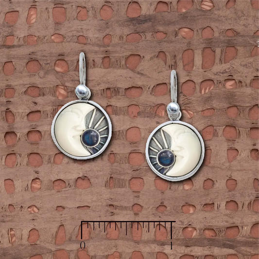 Tagua Half Moon Face Earrings Black Moonstone