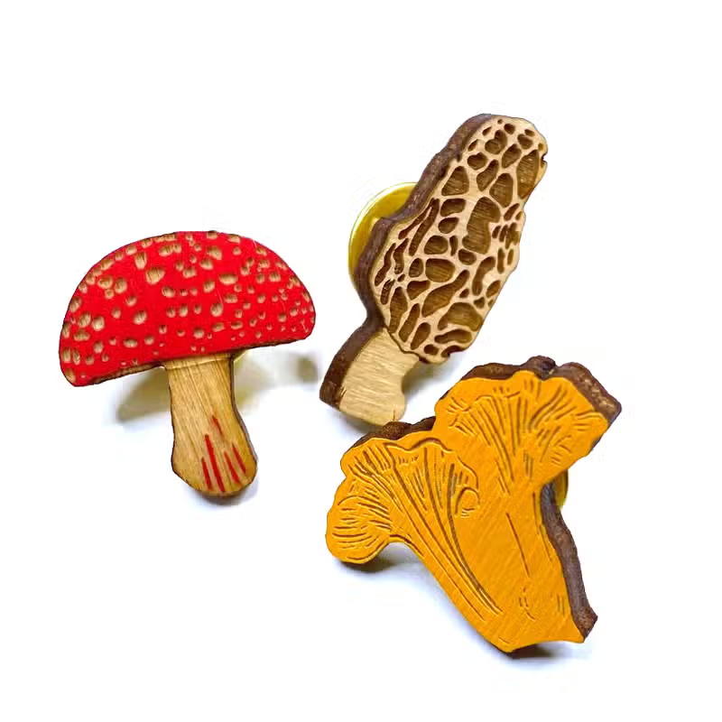 Mini Mushroom Wood Pin Set