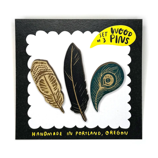 Feather Wood Pin Set