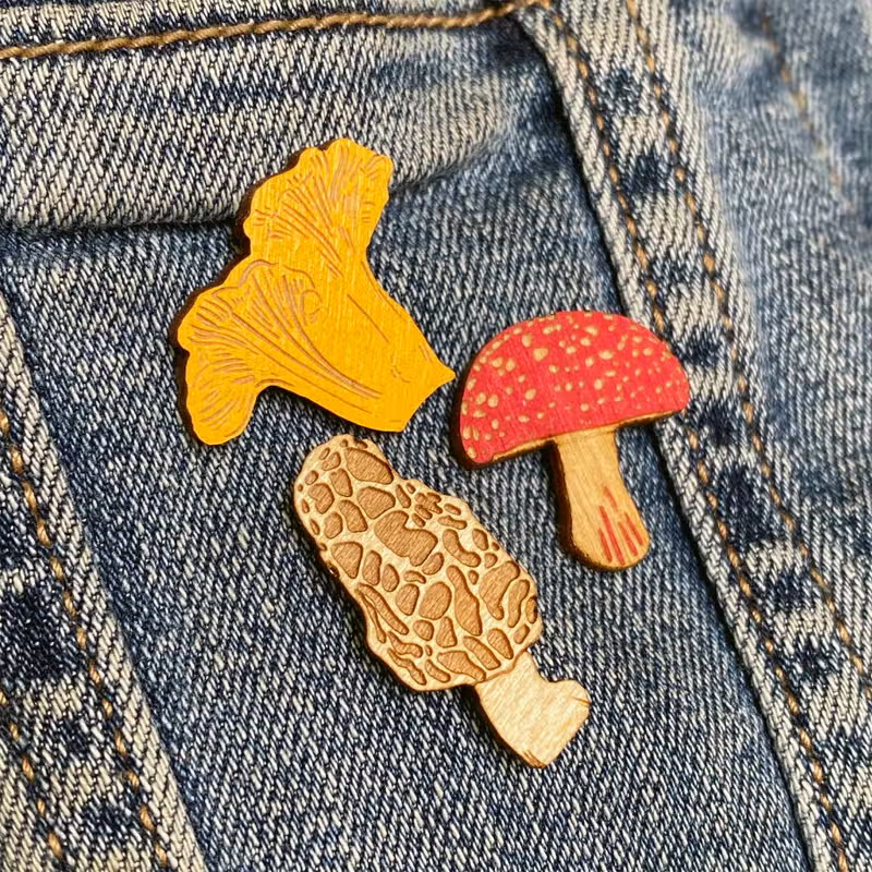 Mini Mushroom Wood Pin Set