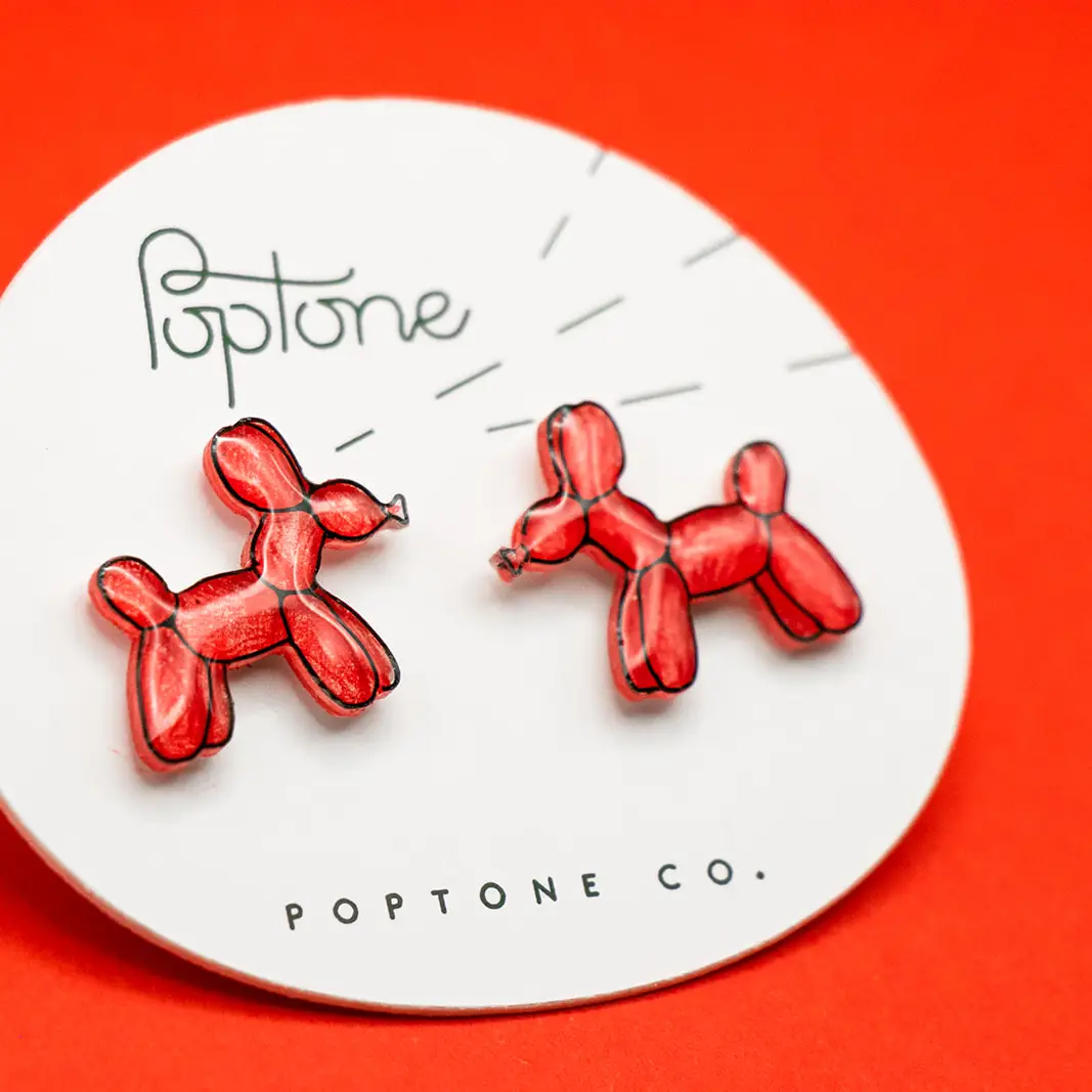 Red Balloon Dog Earrings