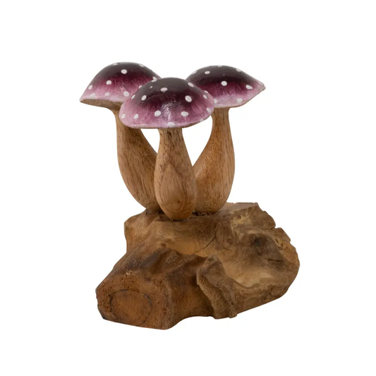 Carved Driftwood 3 Purple Mushrooms