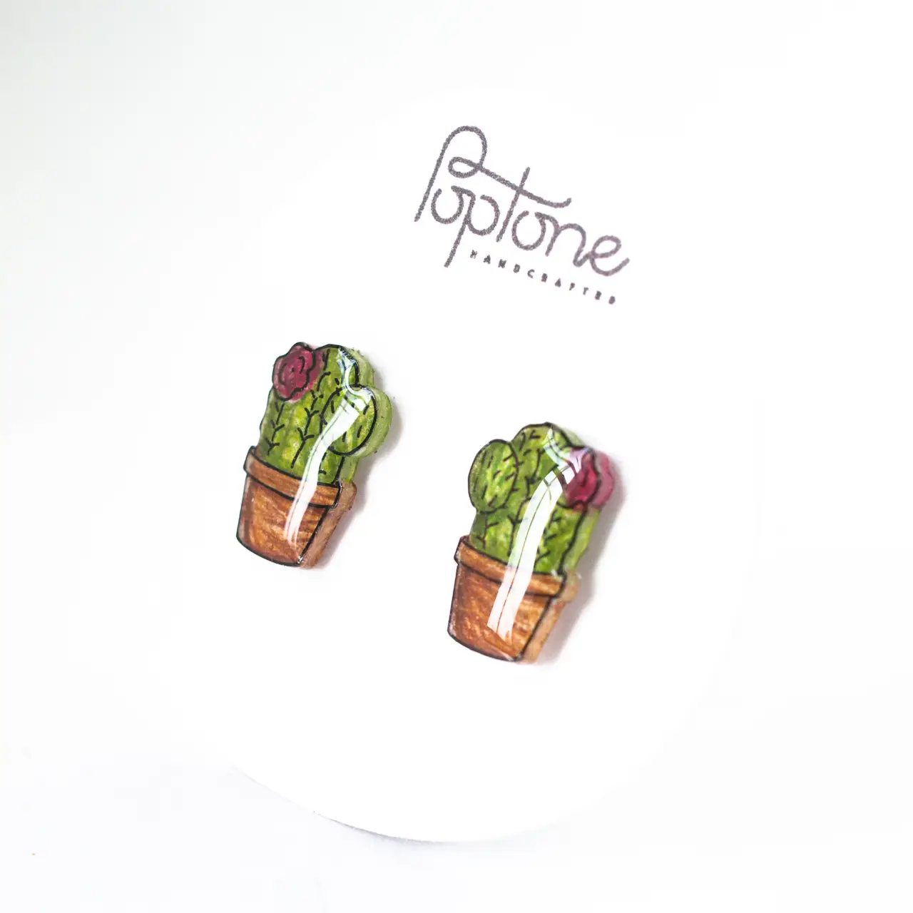 Potted Flowering Cactus Stud Earrings