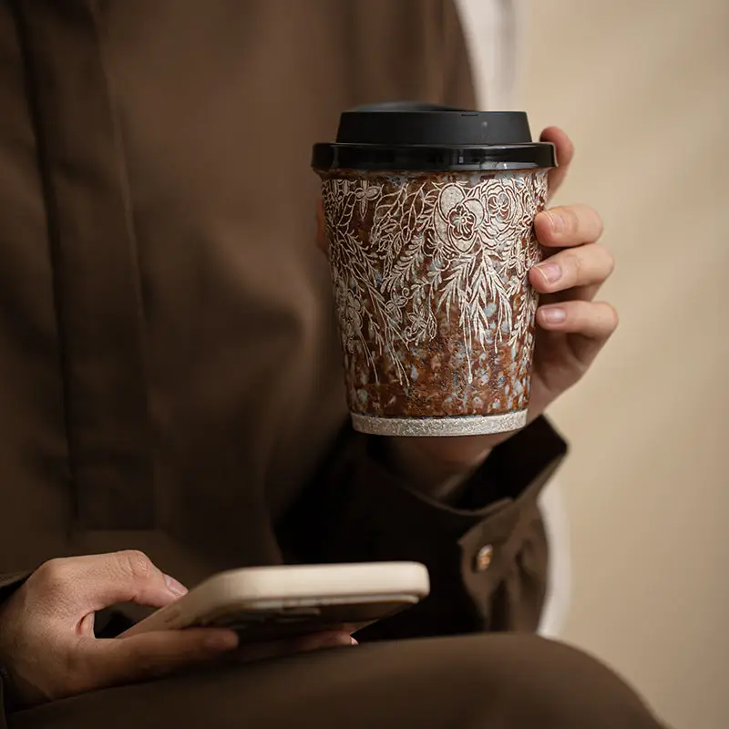 Silver Glaze Handmade Engraved Ceramic Mug