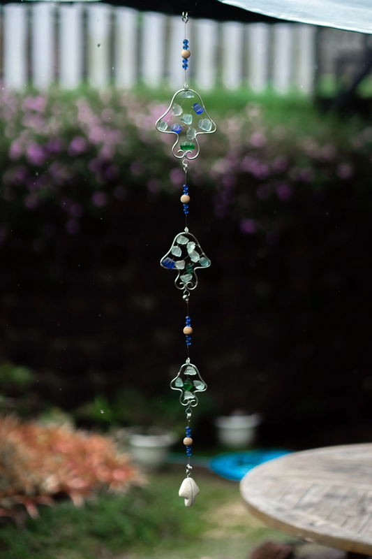 Recycled Glass Garland Mushroom 36"