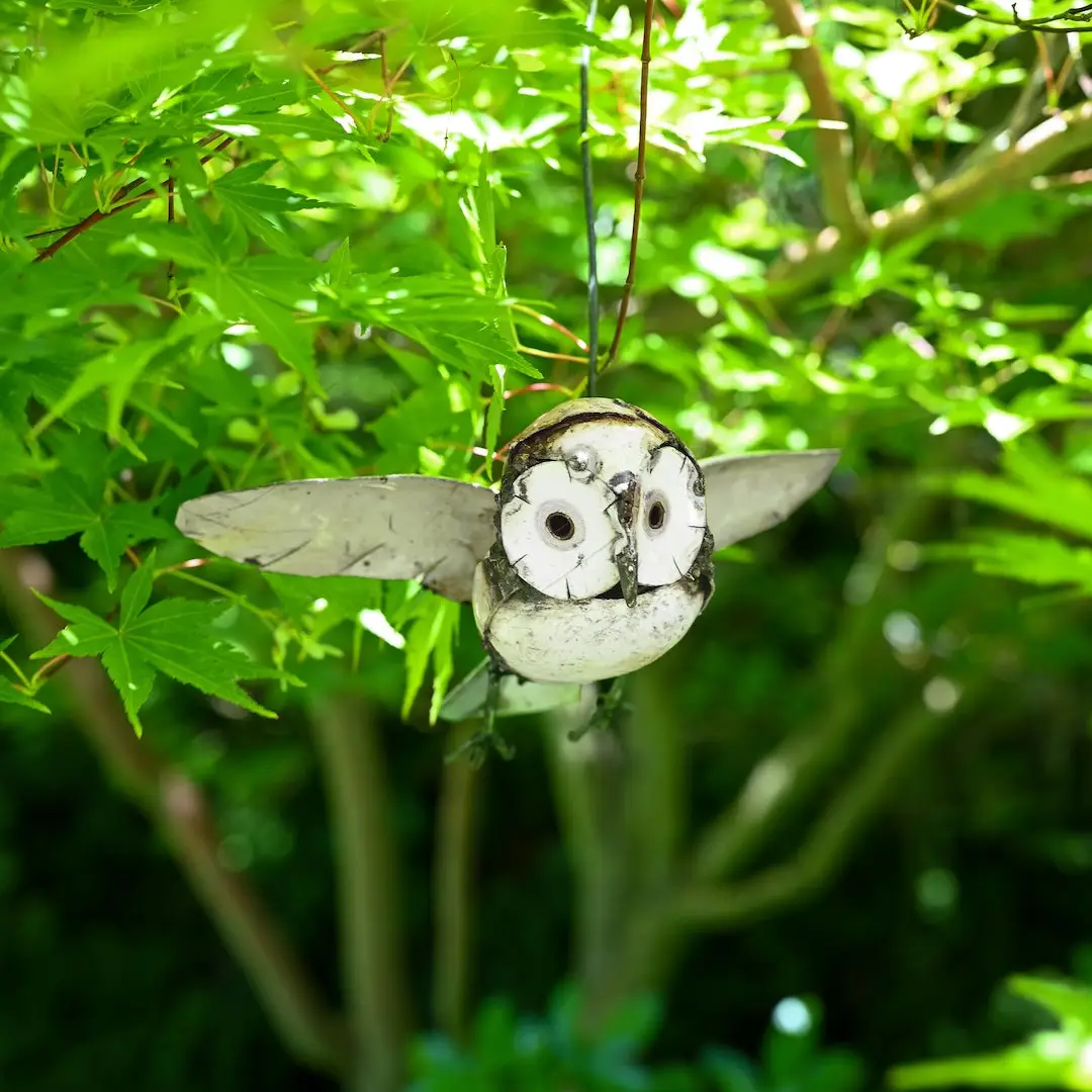 Recycled Metal Owl in Flight Hanging Sculpture