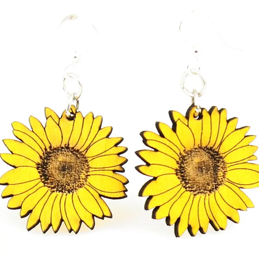 Wooden Earrings - Sunflower Detailed