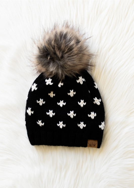 Black Fleur-De-Lis Pom Hat