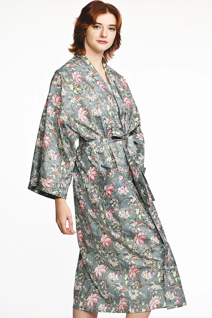 Silver Floral Kimona Robe