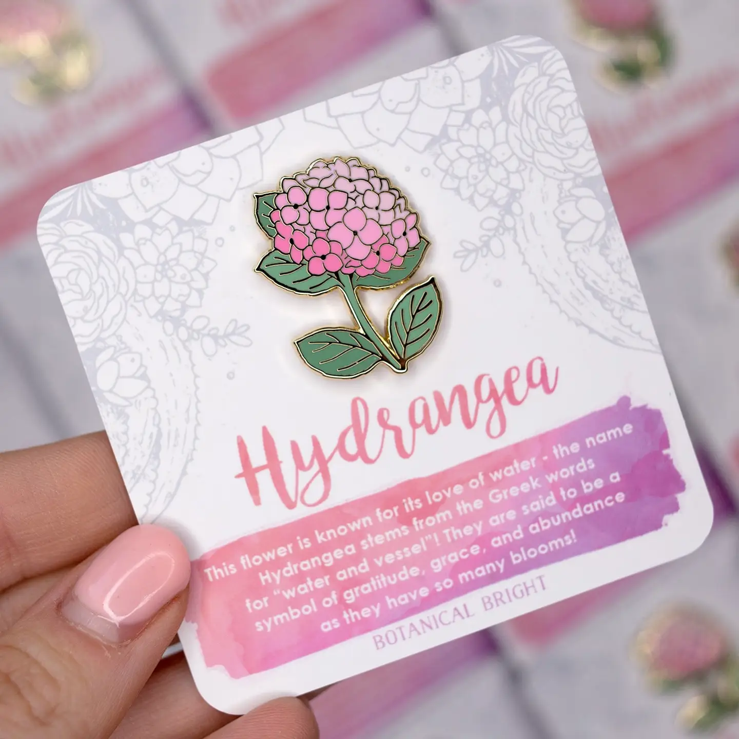 Hydrangea Pink Enamel Pin