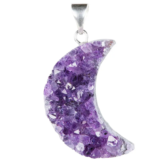 Amethyst Druzy Moon Necklace Silver - Large