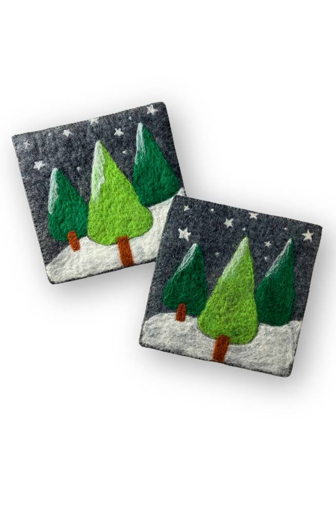 Snowy Trees Felted Wool Trivet