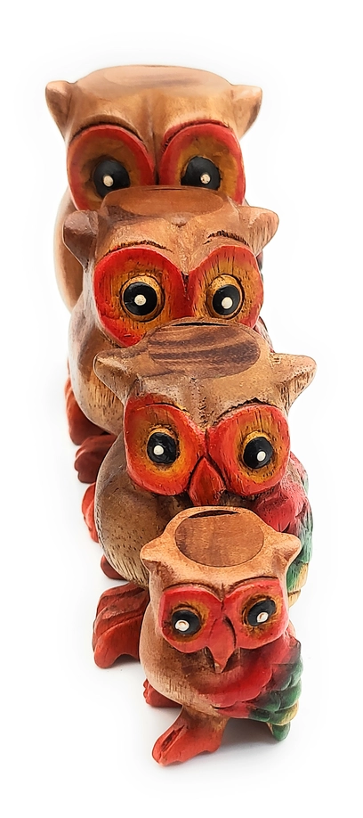 Colorful Wooden Hooting Owl 5"