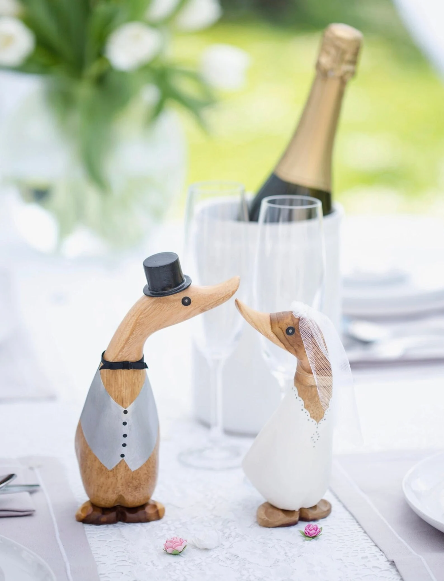 Bride & Groom Wooden Ducklings Set