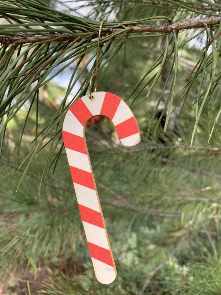 Candy Cane Birchwood Ornament