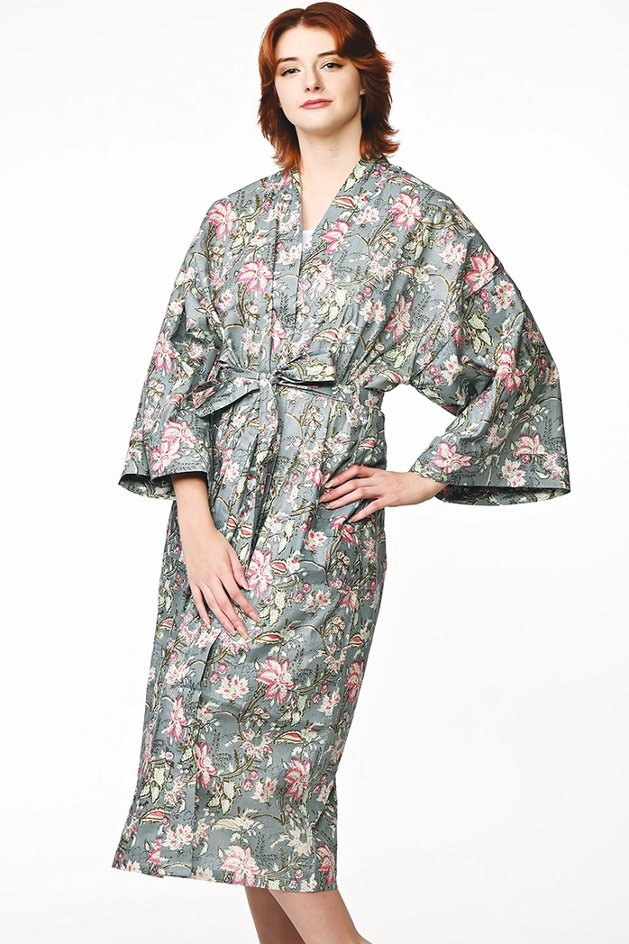 Silver Floral Kimona Robe