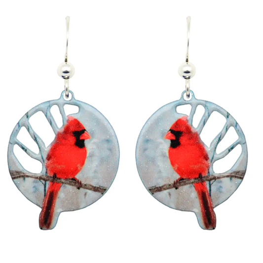 Cardinal On Silver Earrings