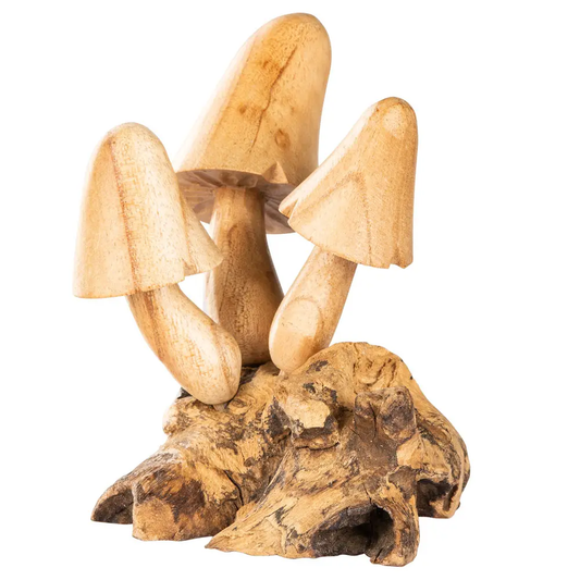Carved Driftwood Three Mushrooms