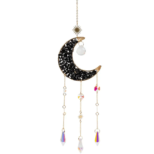 Black Obsidian Crescent Moon Hanging