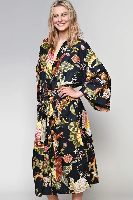 Kimono Robe - Black & Rose