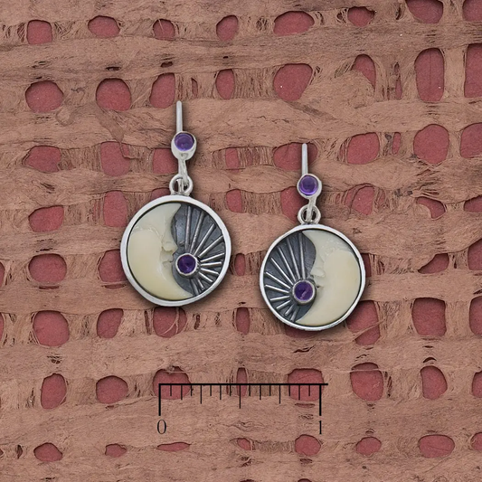 Tagua Nut Half Moon Amethyst Earrings