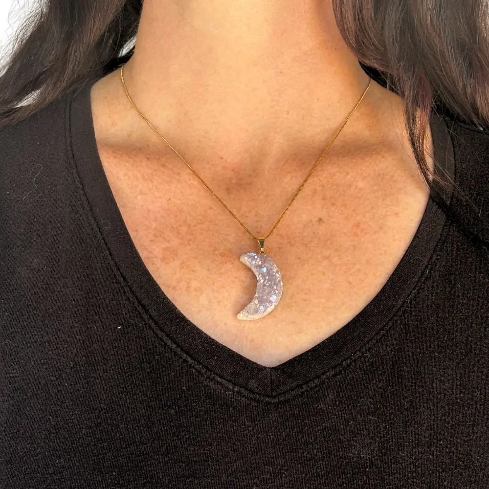 Pearly Druzy Moon Necklace