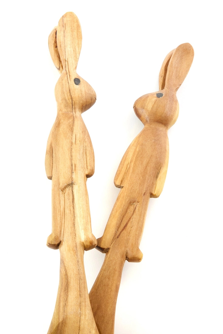 Olive Wood Bunny Salad Servers