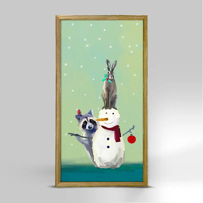 Holiday Snowman Raccoon Rabbit Mini Canvas