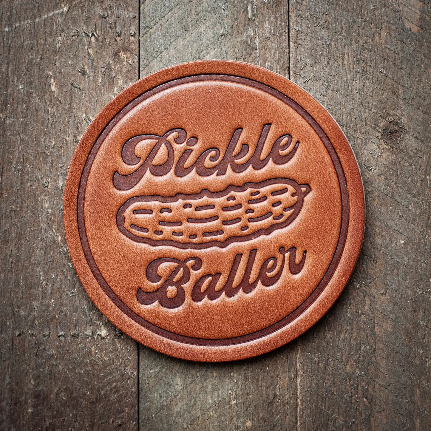 Leather Coaster Pickleballer