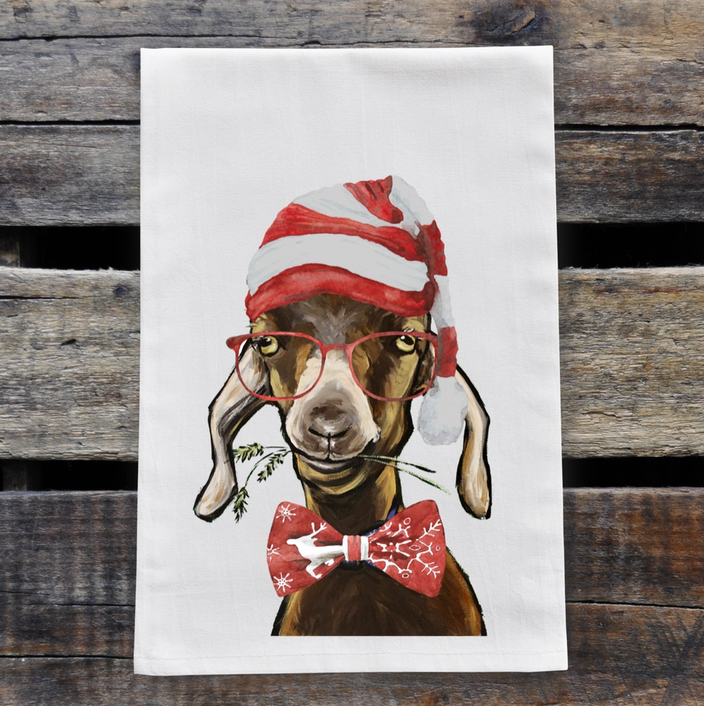Christmas Goat Tea Towel