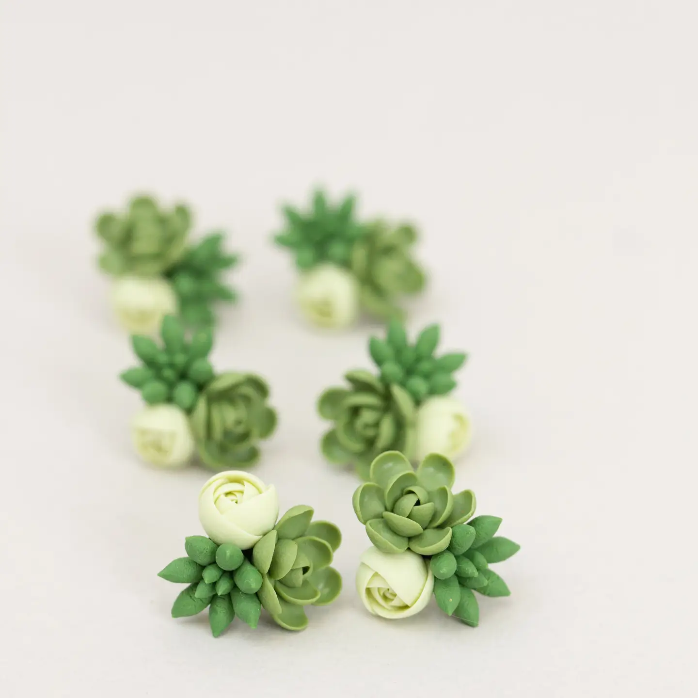 Handmade Succulent and Floral Bouquet Earrings - Green