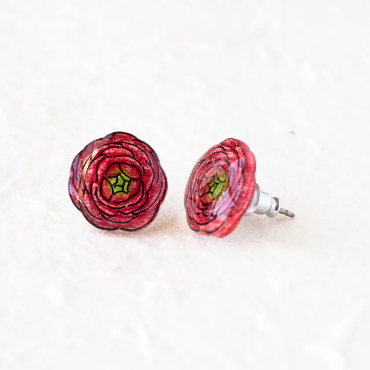 Pink Ranunculus Flower Earrings