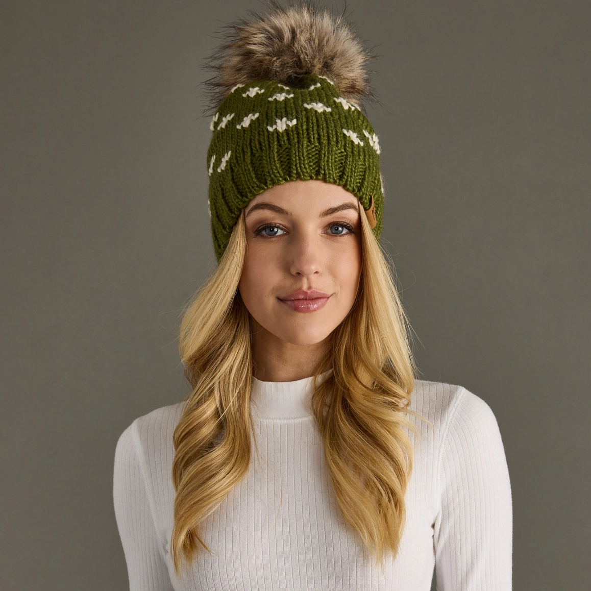 Olive Fleur-De-Lis Pom Hat